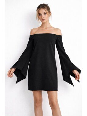 TIBI black off the shoulder mini dress 2 flared sleeve dramatic lbd designer